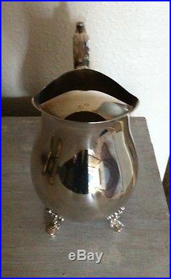 Vintage Oneida USA Silver Footed Water Pitcher Jug With Ice Catcher Dust Bag