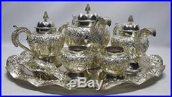 Vintage Ornate High Relief Corn Finial Silverplate Coffee/Tea Set with Tray NR yqz