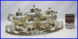 Vintage Ornate High Relief Corn Finial Silverplate Coffee/Tea Set with Tray NR yqz