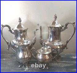 Vintage Ornate Silverplate Tea Pot Set. 4 Pieces