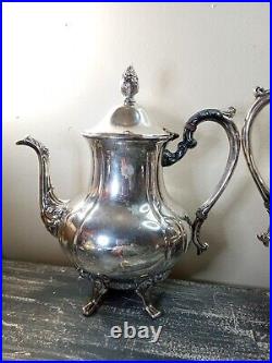 Vintage Ornate Silverplate Tea Pot Set. 4 Pieces