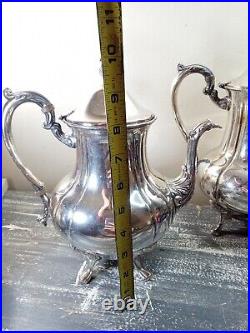 Vintage Ornate Silverplate Tea Pot Set. 4 Pieces