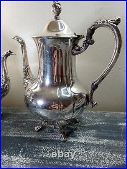 Vintage Ornate Silverplate Tea Pot Set. 4 Pieces