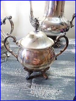 Vintage Ornate Silverplate Tea Pot Set. 4 Pieces