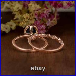 Vintage Oval Cut London Blue Topaz Rose Gold Plated 925 Silver Wedding Ring Set