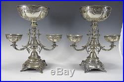 Vintage Pair (2) Engraved Silver Plate Centerpiece Epergne Compote Bowl Vase yqz