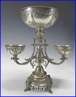 Vintage Pair (2) Engraved Silver Plate Centerpiece Epergne Compote Bowl Vase yqz