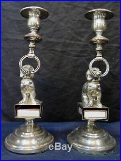 Vintage Pair American Figural Silver Plate Candlesticks/Match Box Holders