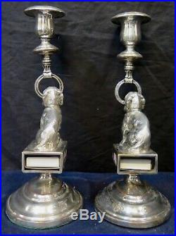 Vintage Pair American Figural Silver Plate Candlesticks/Match Box Holders