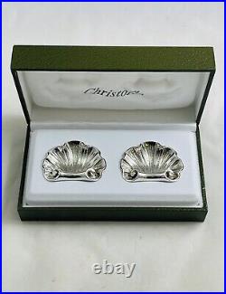 Vintage Pair Christofle, France Silver Plated Shell Open Salts With Original Box