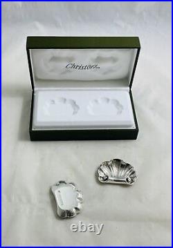 Vintage Pair Christofle, France Silver Plated Shell Open Salts With Original Box