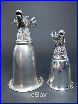 Vintage Pair Gucci Italy Silver Stirrup Cup Barware Set Elk Stag Antler Head 774