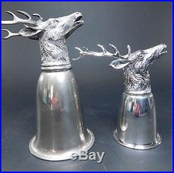 Vintage Pair Gucci Italy Silver Stirrup Cup Barware Set Elk Stag Antler Head 774