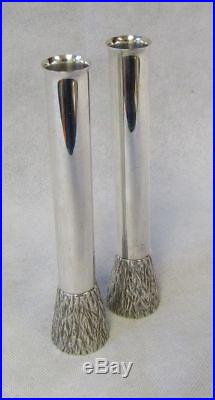 Vintage Pair Modernist Gerald Benney Mappin & Webb Silver Plated Bark Bud Vases