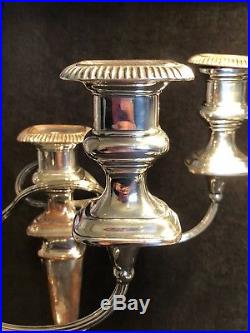 Vintage Pair Of Silver Plate On Copper Three Branch Candelabra/ Candlesticks