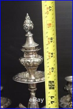 Vintage Pair of Silverplace Candlesticks Signed 4 Arm with Flame Finial 17