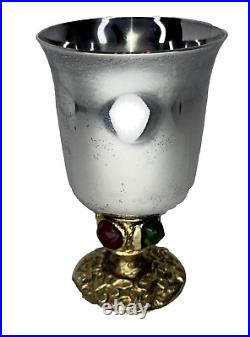 Vintage Piere Meurgey Wine Goblet Silver Plate Inset Stones in Base Paris France