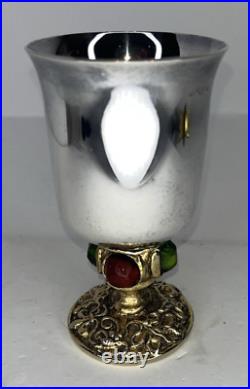 Vintage Piere Meurgey Wine Goblet Silver Plate Inset Stones in Base Paris France