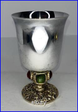 Vintage Piere Meurgey Wine Goblet Silver Plate Inset Stones in Base Paris France