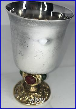 Vintage Piere Meurgey Wine Goblet Silver Plate Inset Stones in Base Paris France