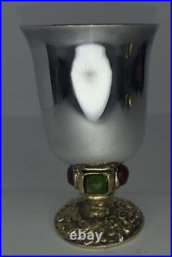 Vintage Piere Meurgey Wine Goblet Silver Plate Inset Stones in Base Paris France