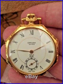 Vintage Pocket Watch Gold Plate Oriosa Swiss 17 Jewels Ornate Gorgeous Case