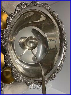 Vintage Poole Lancaster Rose Silver Plate Punch Bowl #426- 12 New Cups And Ladle