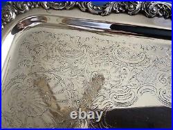 Vintage Poole Old English Footed Butler Serving Tray 5301 EPCA Silver Plate