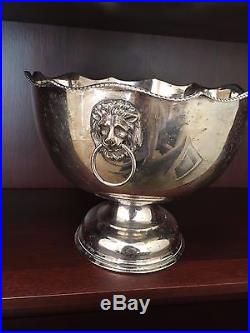 Vintage Punch Bowl Silver on Copper Ornate Lion's Head Handles