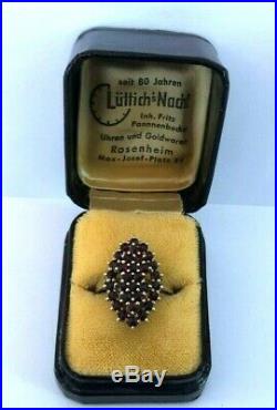 Vintage Rare Bohemian Silver Gold Plated Marked Garnet Ladie`s Ring with Box