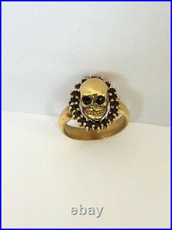 Vintage Rare Memento Mori Skulls 19th C. Silver Gold Plated & Garnets Ring & Box