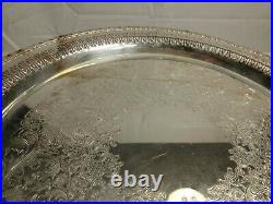 Vintage Rogers & Bro Silver Plate 15 Round Gallery Serving Tray Gadrooned Edge