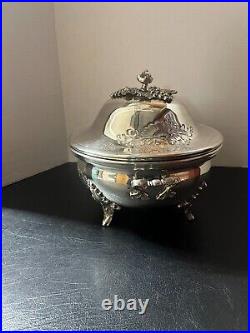 Vintage Russian Silverplate Ornate Repousse Hand Chased Casserole Dish