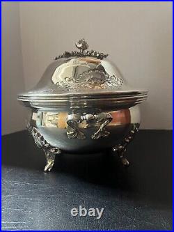Vintage Russian Silverplate Ornate Repousse Hand Chased Casserole Dish