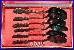 Vintage Russian USSR Set 6 Silver Plated Dessert Tea Coffee Spoons With Box