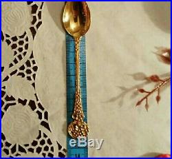 Vintage Russian solid silver gold plated spoons set of 6