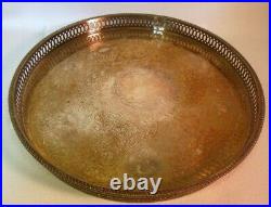 Vintage SHEFFIELD England SILVER PLATE on Copper Round Gallery Tray Flowers