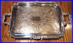 Vintage SHERIDAN SILVER CO. 21 Inch Shell & Gadroon Footed & Handled Waiter Tray