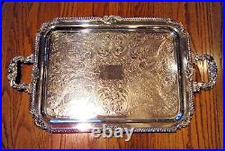 Vintage SHERIDAN SILVER CO. 21 Inch Shell & Gadroon Footed & Handled Waiter Tray