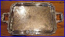 Vintage SHERIDAN SILVER CO. 21 Inch Shell & Gadroon Footed & Handled Waiter Tray