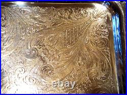 Vintage SHERIDAN SILVER CO. 21 Inch Shell & Gadroon Footed & Handled Waiter Tray