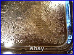 Vintage SHERIDAN SILVER CO. 21 Inch Shell & Gadroon Footed & Handled Waiter Tray