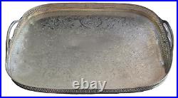 Vintage SHERIDAN Silver Plate Handled / Footed Gallery Platter Tray NO MONOGRAM