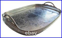 Vintage SHERIDAN Silver Plate Handled / Footed Gallery Platter Tray NO MONOGRAM