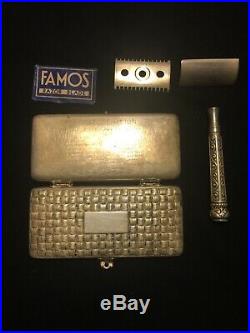Vintage Safety Razor GILLETTE With Case Pocket EDITION Silver Plated Rare1907Pat