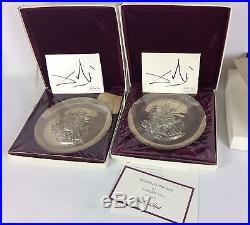 Vintage Salvador Dali Unicorn Dyonisiaque Sterling Silver Plates both Mib1971 NR