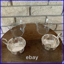 Vintage Set Of 6 BMF Germany Silver Plated Tea Cup & Glass Holders Serving Tray