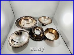 Vintage Set of 5 Assorted Sizes Oneida Silversmiths Silver Plate Bowls Tarnished