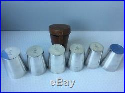 Vintage Set of 6 Asprey Silver Plated Stirrup Hunting Cups in Leather Case
