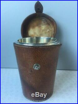Vintage Set of 6 Asprey Silver Plated Stirrup Hunting Cups in Leather Case
